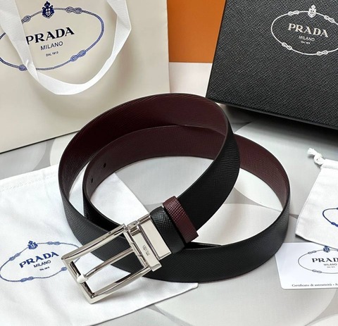 Двухсторонний ремень Prada чёрный/бордовый