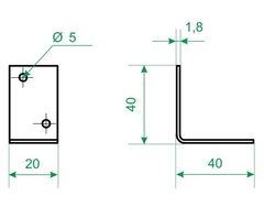 Уголок крепежный, 40*40*20 мм, толщина 1,8 мм