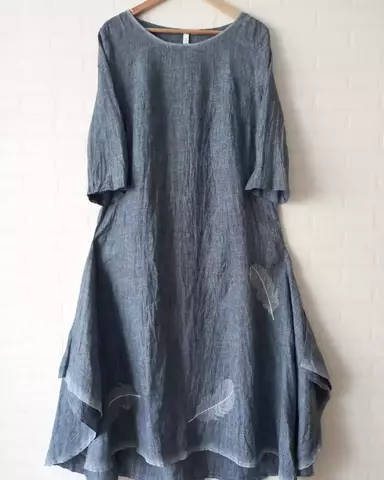 Олана. Платье льняное макси, ассиметричное с вышивкой PL-42701