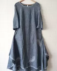 Олана. Платье льняное макси, ассиметричное с вышивкой PL-42701