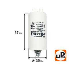 Конденсатор UNITED PARTS CBB60, 12 мкФ, 450В, 2 клеммы, шпилька M8 (90-0987)