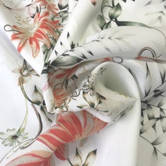Ткань вискоза белая коралловыми цветами 3257