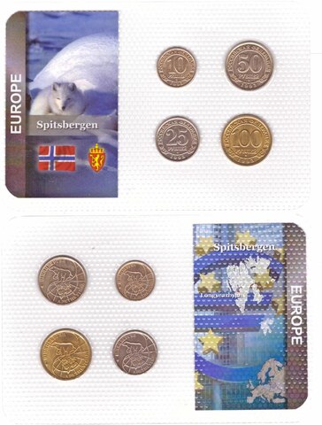 Набор из 4 монет. Арктикуголь. Шпицберген. (10, 25, 50, 100 рублей) 1993 год в буклете