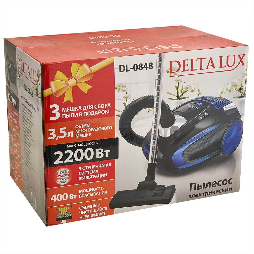 Пылесос DELTA LUX DL-0848 черн.с синим: 2200 Вт,мешок для сбора пыли  мощн.всас 400Вт(1)