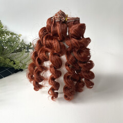 Волосы для кукол, трессы кудри-локоны-спиральки, рыжий каштан, длина 15 см*1 метр., набор 2 шт.
