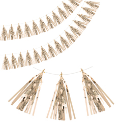 Гирлянда Тассел (помпон кисточка) фольга, Античное золото, 35*12 см, 12 листов.