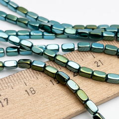 Гематит Брусок бусины (имитация), цвет зеленый, размер около 5*2,8 мм, цена за отрезок 19 см (1/2 нити)