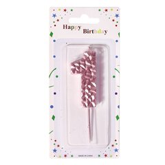 
          Свеча для торта Alingar, 5-6 см, на пике, "Цифра 1", цвет розовый перламутр, блистер с европодвесом