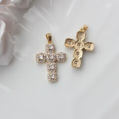 Подвеска Крестик с белыми фианитами 27*19 мм, позолота, П1000