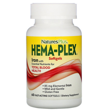 Nature's Plus, Hema-Plex, комплекс с железом, 60 капсул (сод. желатин)