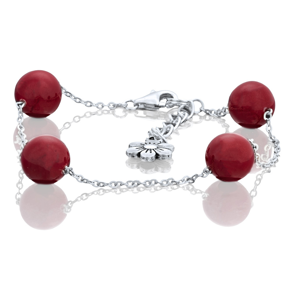 Серебряный браслет из красного коралла
