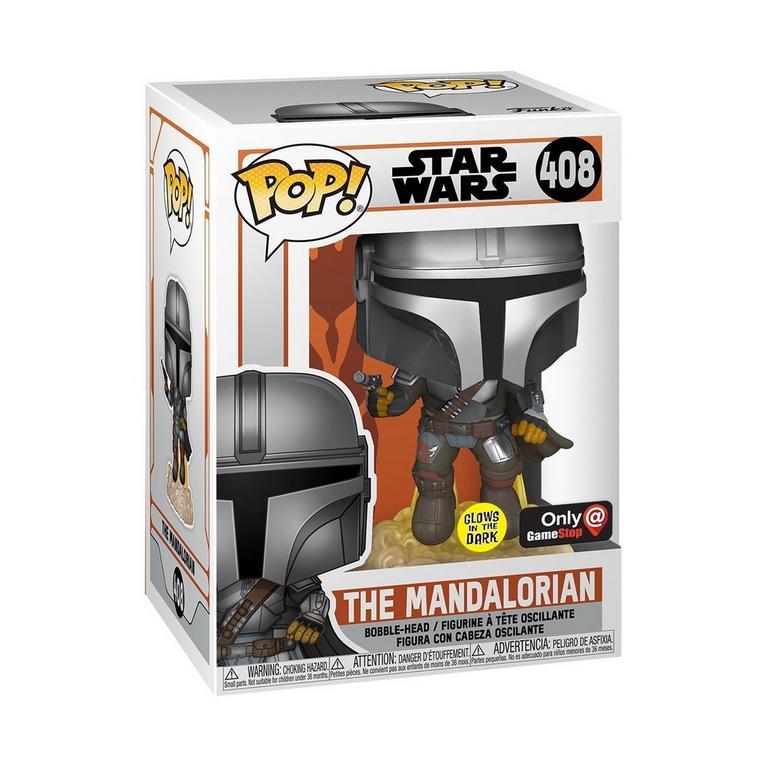 Funko POP Star Wars The Mandalorian Mandalorian Flying with Blaster Glow in the Dark GameStop