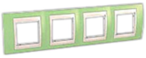 Рамка на 4 поста. Цвет Зеленое яблоко/бежевый. Schneider electric Unica Хамелеон. MGU6.008.563