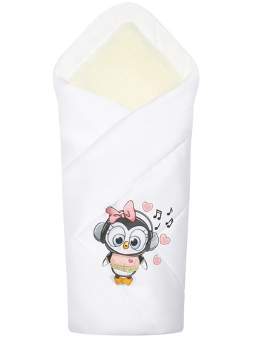 Зимний конверт-одеяло на выписку "Пингвиночка" (белое, принт без кружева)