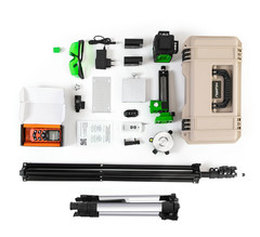 Комплектация №1 Лазерный уровень 4D HIBIRU PROFFMASTER  QP40 зеленый луч(нижний и верхний горизонт) + тренога 3 м + лазерный дальномер LOMVUM LV55 (дистанция до 40 м)