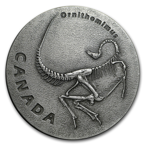 Канада 2017, 20 долларов, 1 унция, серебро. Древняя Канада. Орнитомим (динозавр)