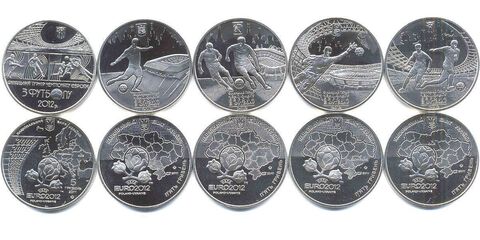 Набор на тему футбол EURO 2012 5 монет номиналом 5 гривен