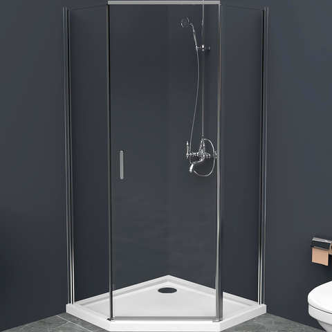 BelBagno UNO-195-P-1-80-C-Cr Душевой уголок пятиугольный с одной распашной дверью.  Стекло 5 мм в двери, 4 мм в неподвижных стенках, прозрачное, хром