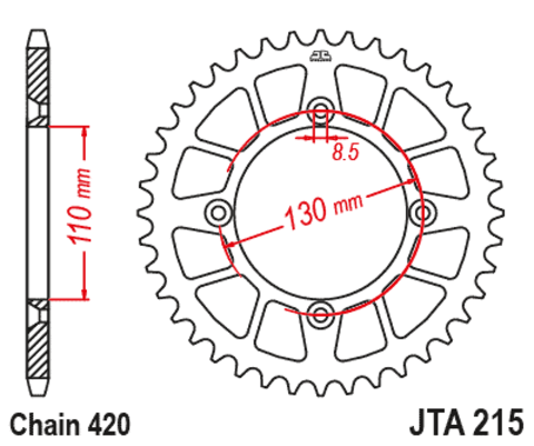 Звезда ведомая алюминиевая JTA215 50RED