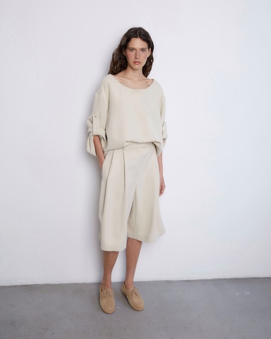 Рубашка с глубоким декольте из смесового льна Стелла Маккартни светло-бежевый