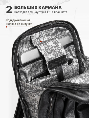 Кожаный рюкзак-компактный чёрного матового цвета