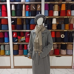 Домотканный шарф из кашемира с льном и шелком Серо-бежевый