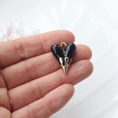 Подвеска с Сердце с чёрной эмалью, 25*20 мм, позолота, П908