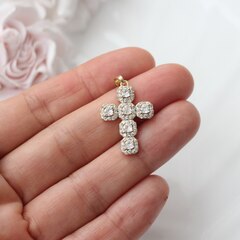 Подвеска Крестик с белыми фианитами 27*19 мм, позолота, П1000