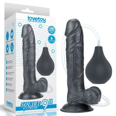 Черный фаллоимитатор Squirt Extreme 9 с имитацией эякуляции - 23 см. - Lovetoy LV116024