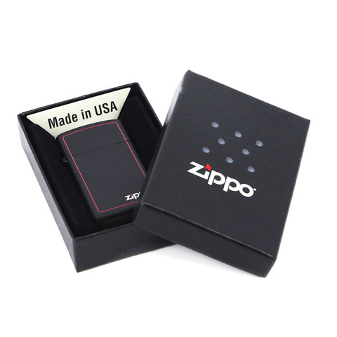 Зажигалка Zippo Slim Black Matte Logo Border, латунь/сталь, чёрная с фирменным логотипом