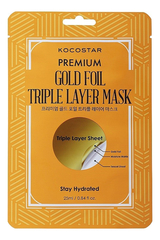 KOCOSTAR  Увлажняющая маска для лица на основе золотой фольги - PREMIUM GOLD FOIL TRIPLE LAYER MASK ,25 мл
