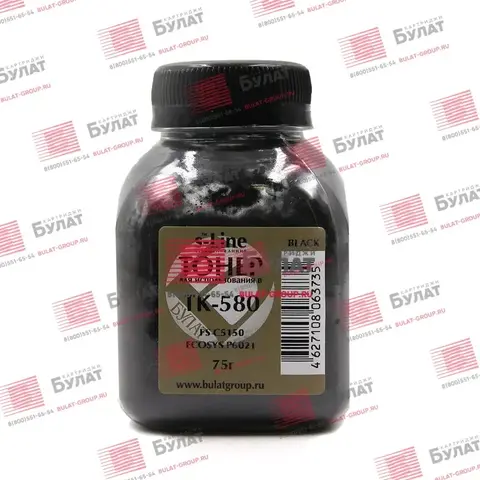 Тонер БУЛАТ s-Line TK-580 для Kyocera FS-C5150, ECOSYS P6021 (Чёрный, банка 75 г)