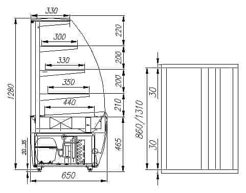 Витрина кондитерская POLUS K70 VM 0,9-1 LIGHT 0011-9005 (ВХСв-0,9д Carboma ТЕХНО)