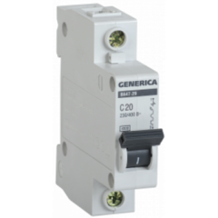 Автоматический выключатель ИЭК 1 20А ВА 47-29 4,5кА х-ка С GENERICA MVA25-1-020-C