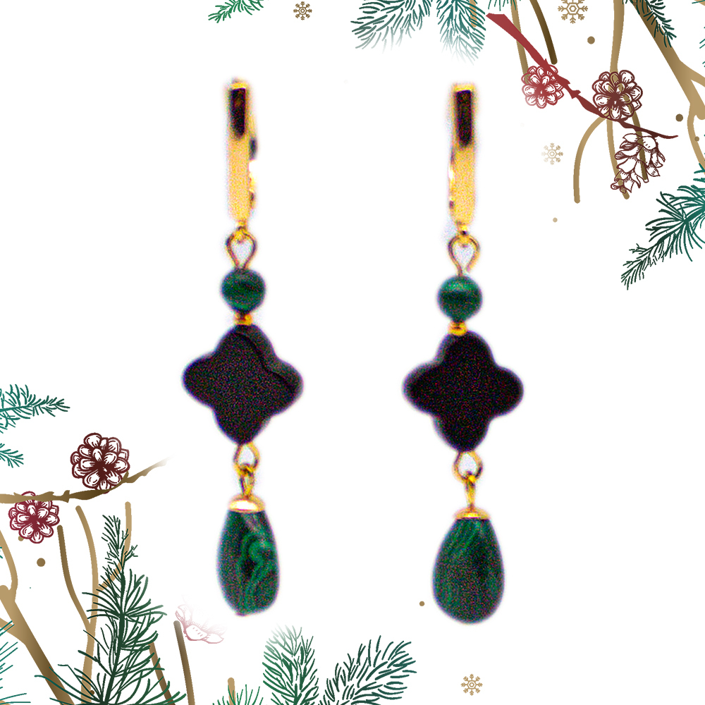 Серьги из малахита и обсидиана — купить украшения из камней | ural-mineral