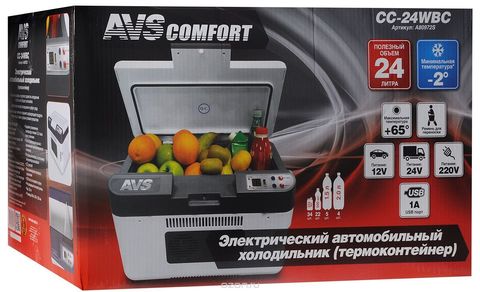 Термоэлектрический автохолодильник AVS CC-24WBC 24л 12V/24V/220V (USB)