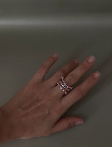 Кольцо Розалия Амале тройное розовый жемчуг, серебряный цвет