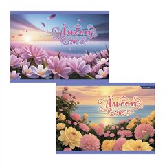 Альбом для рисования А4 40л. Alingar ,на скрепке ,мелованный картон(стандарт) 210г/м2, офсет 100 г/м2, "Цветочное поле", 2 дизайна в пленке т/у