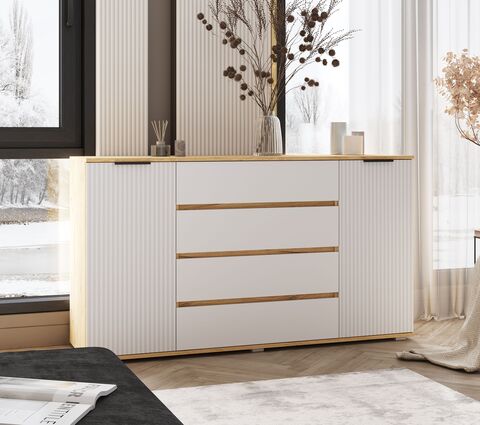 Марвэл Комод 2 двери 4 ящика (1600) (Браш Вайт, Дуб Крафт)