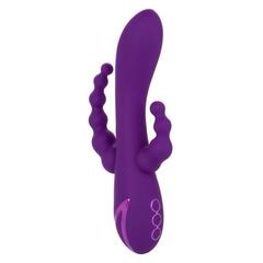 Фиолетовый вибромассажер-кролик Long Beach Bootylicious с анальной цепочкой - 
