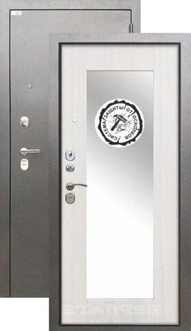 Теплая дверь входная Берлога Тринити Милли зеркало, 2 замка, 1,5 мм металл, (серебро антик+белый ясень)