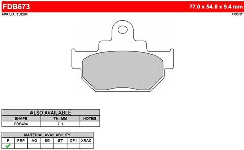 FDB673P Тормозные колодки дисковые MOTO, блистер 2 шт