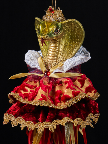 Елочная игрушка Змея 18х41см ChristmasDeLuxe красная с золотом