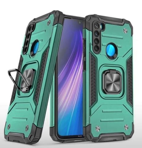Противоударный чехол для Xiaomi Redmi Note 8 зеленый с пластиной для магнитного автодержателя и кольцом подставкой