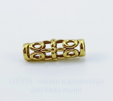Бусина металлическая трубочка (цвет - античное золото) 18х7 мм ()