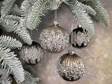 Набор шаров 12шт 8см House of Seasons серый с блестками 2 вида в ассортименте