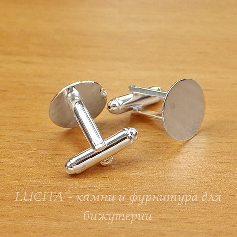 Основа для запонок с площадкой 14 мм (цвет - серебро), 18х18 мм, ПАРА