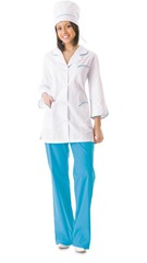 Костюм "ЖАСМИН" женский: куртка, брюки, колпак белый со светло-бирюзовым