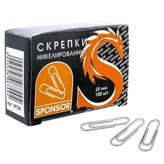 Скрепки канцелярские Sponsor, 25 мм, никелированные, 100 шт