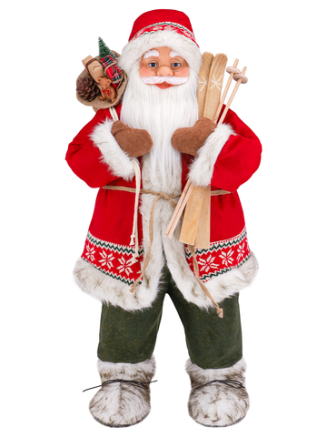 Сувенир Дед Мороз в красной шубе, с лыжами, 79 см